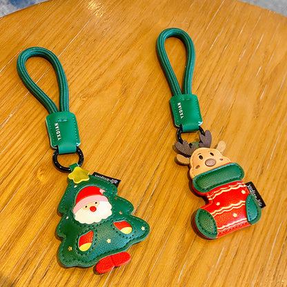 Santa Christmas Ornaments Christmas Gifts Vegan Leather Bag Charms, Keychains
