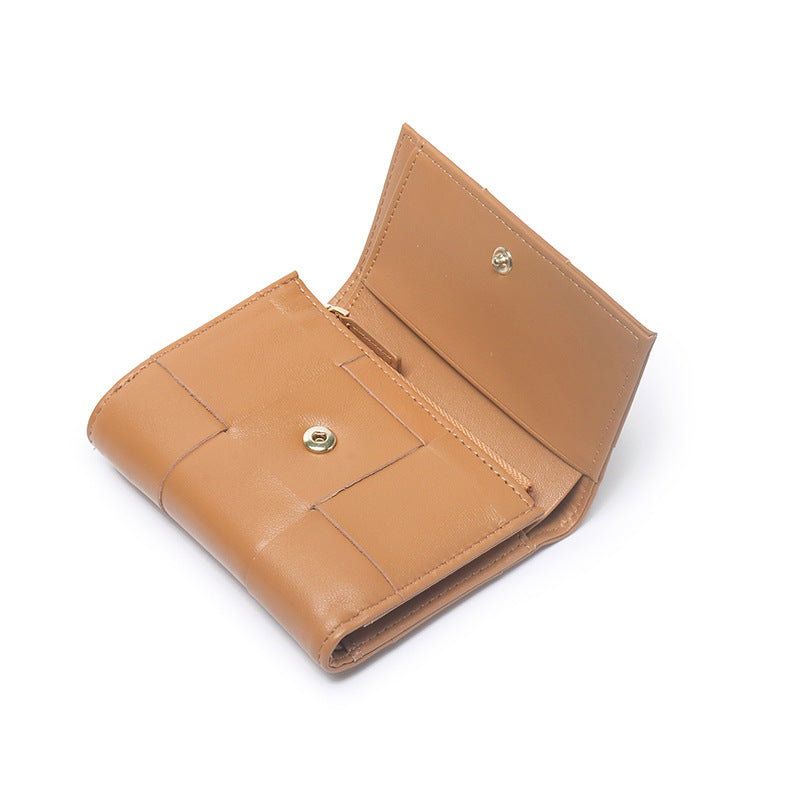 Woven Sheep Leather Trifold Wallet Short Card Holder