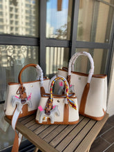 Load image into Gallery viewer, Canvas &amp; Leather Inspired Garden Party Bag Contrast Color Handbags for Woman
