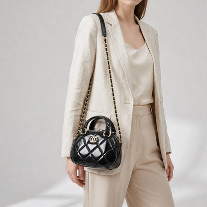 Top Grain Leather Chain Bag Black Bag