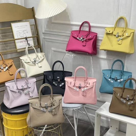 New Colors Genuine Leather Inspired Berkin Bag Top Handle Bag | Automatic 20% OFF at Checkout