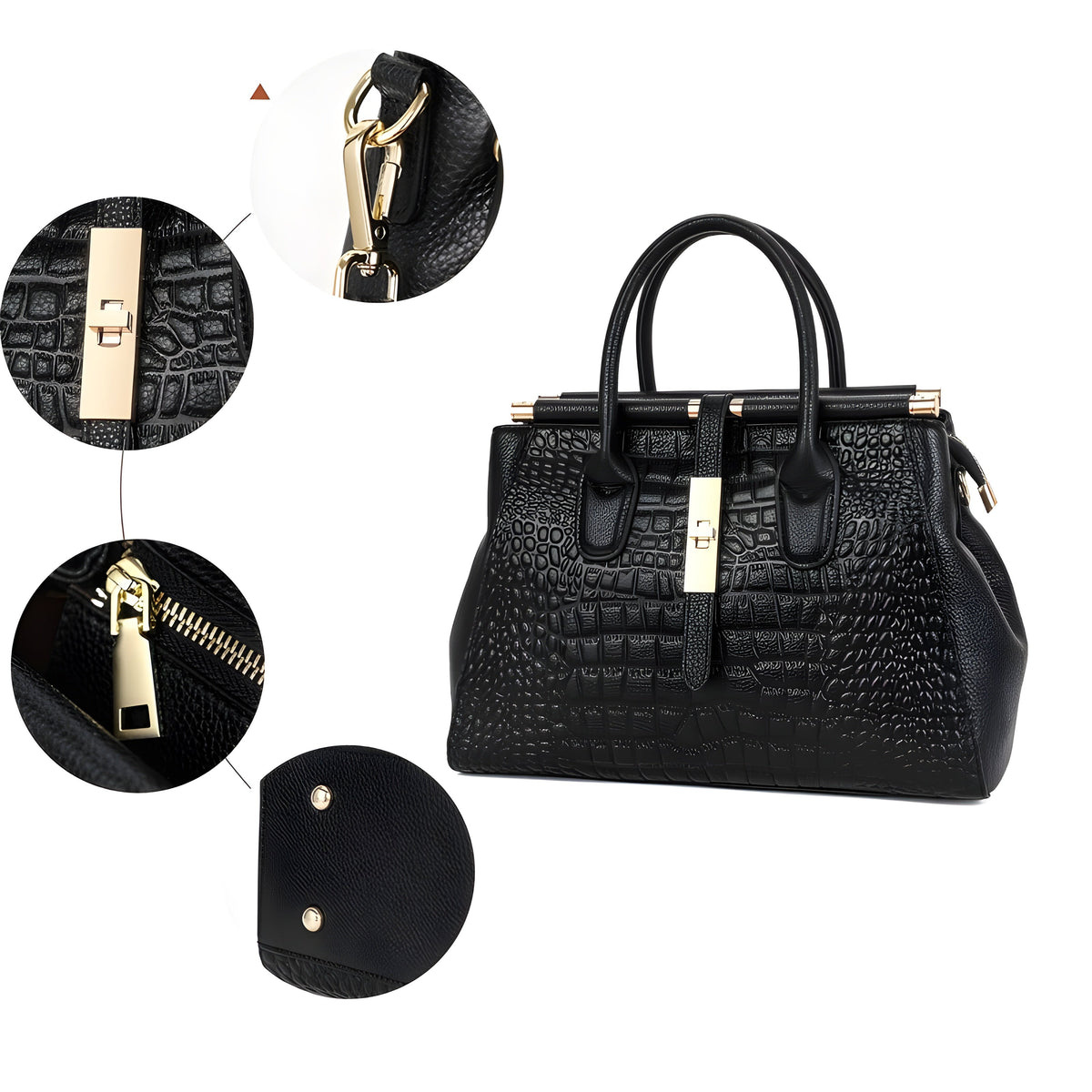 Crocodile-embossed Genuine Leather Women Tote Bag