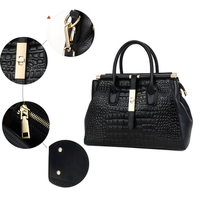 Crocodile-embossed Genuine Leather Women Tote Bag