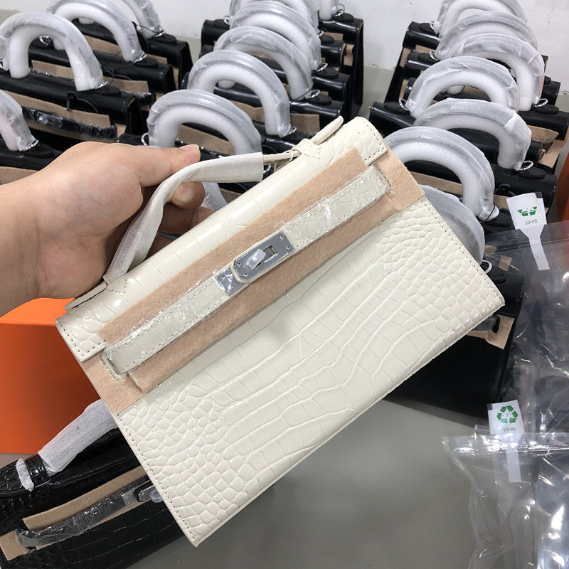 Crocodile Embossed Leather Inspired Kelli Small Chain Bag Silver Hardware