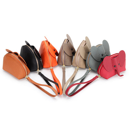 Cartoon Elephant Change Purse Top Grain Leather Card Holder