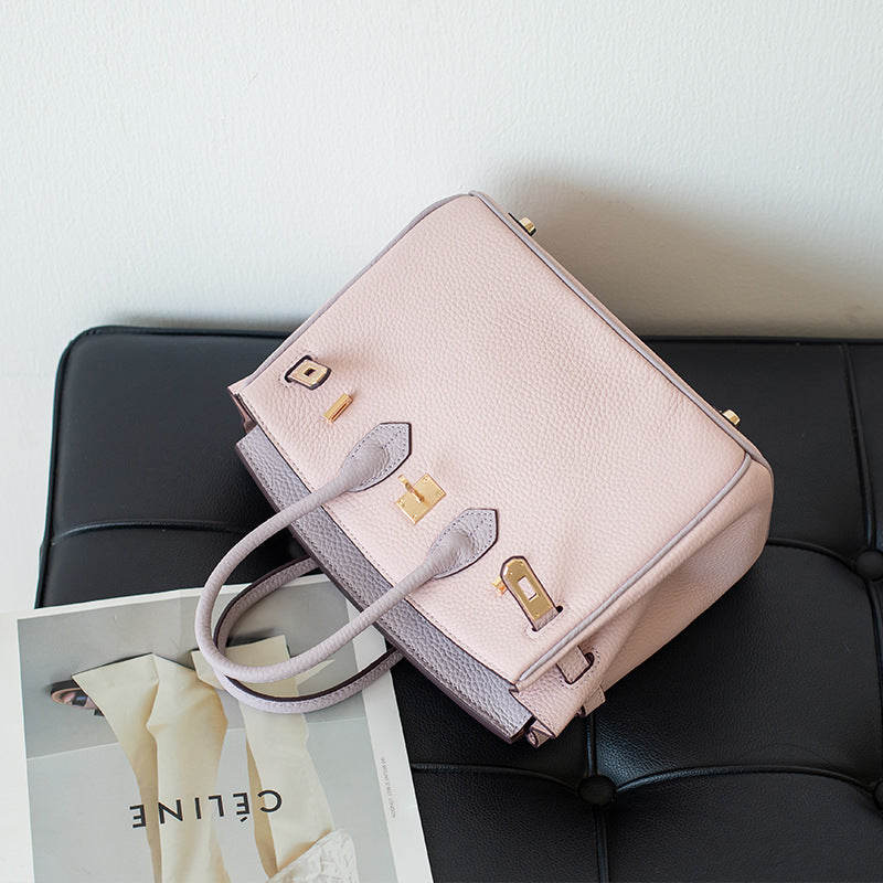 Inspired Berkin Bag Pink Bi Color Togo Top Grain Leather Handbag