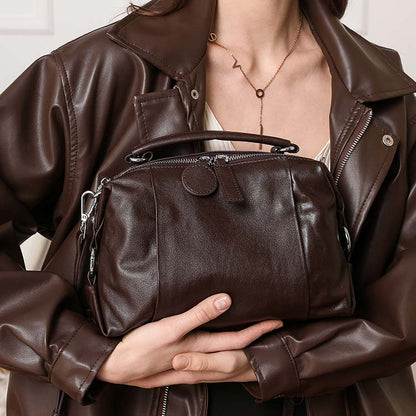 Vintage Cowhide Boston Bag | Luxury Leather Crossbody Satchel