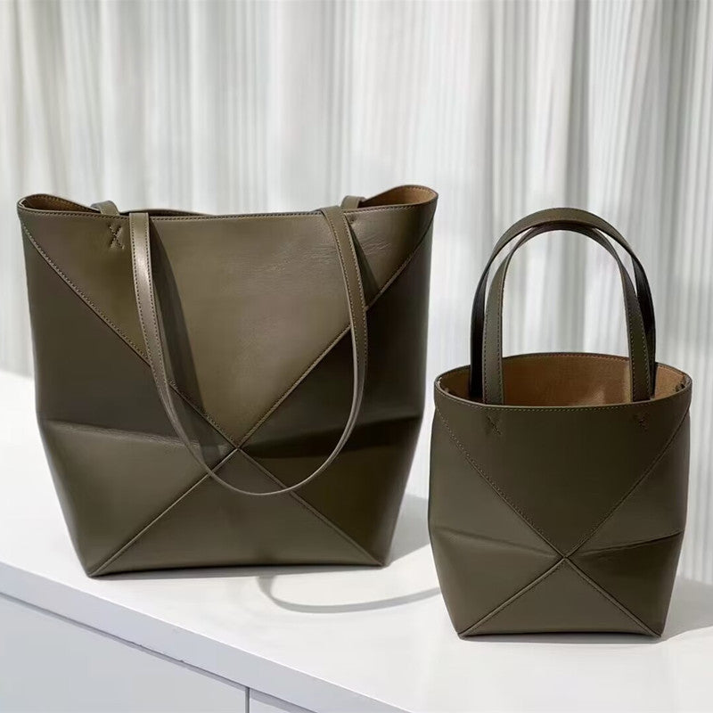 Top Grain Leather Inspired Puzzle Fold Tote Bag
