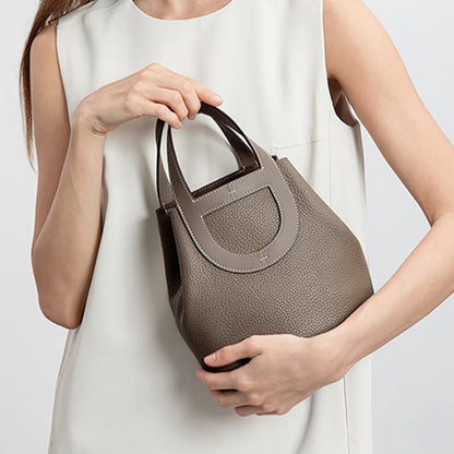 Top Grain Leather Pig Nose Mini Tote Bag Woman Bucket Bag