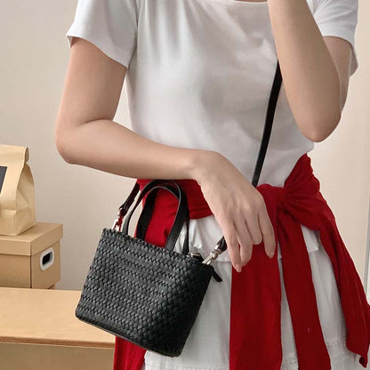 Woven Cowhide Tote Bag — Holiday-Style Small Woven Leather Crossbody Bag