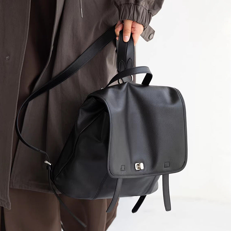 Minimalist Genuine Leather Backpack - Chic Laptop Commuter Bag