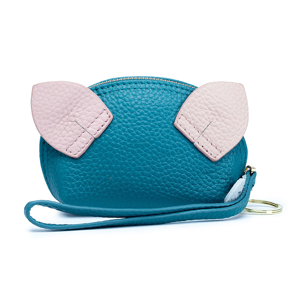 Cute Pig Coins Purse Top Grain Leather Lipstick Case