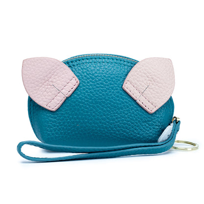 Cute Pig Coins Purse Top Grain Leather Lipstick Case