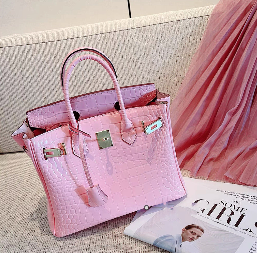 Inspired Berkin Bag Crocodile Pattern Leather Handbags for Woman | Automatic 20% OFF at Checkout