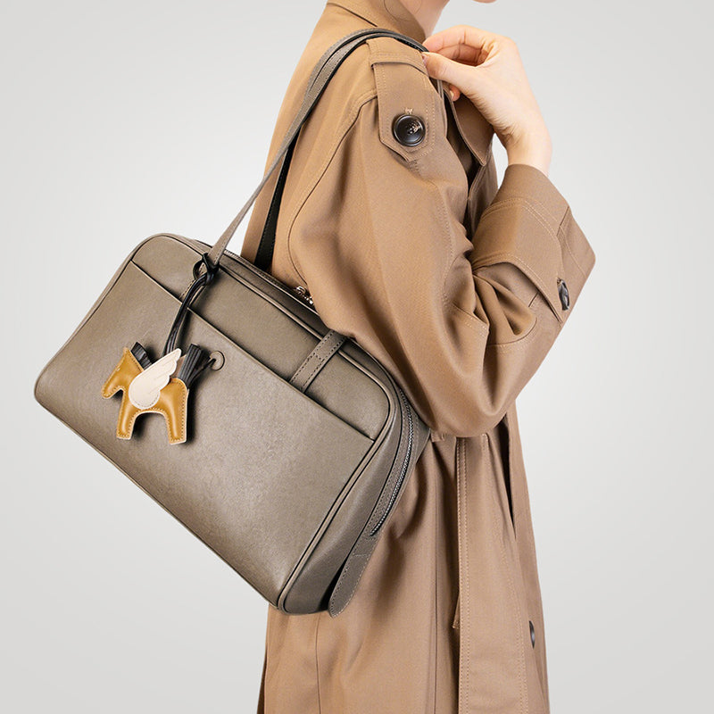 Top Grain Leather Boston Bag Large Capacity Laptop Bag