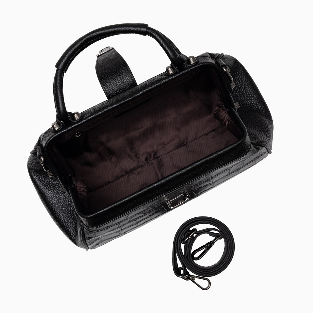 Crocodile-embossed Genuine Leather Doctor Bag Women Tote Bag
