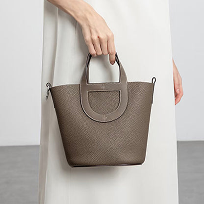 Top Grain Leather Pig Nose Mini Tote Bag Woman Bucket Bag