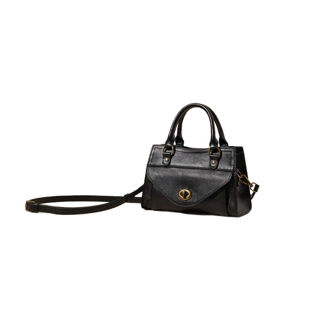 Genuine Leather French Square Bag - Top Grain Cowhide Crossbody