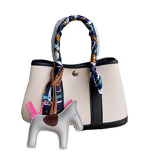 Load image into Gallery viewer, Canvas &amp; Leather Inspired Garden Party Bag Contrast Color Handbags for Woman
