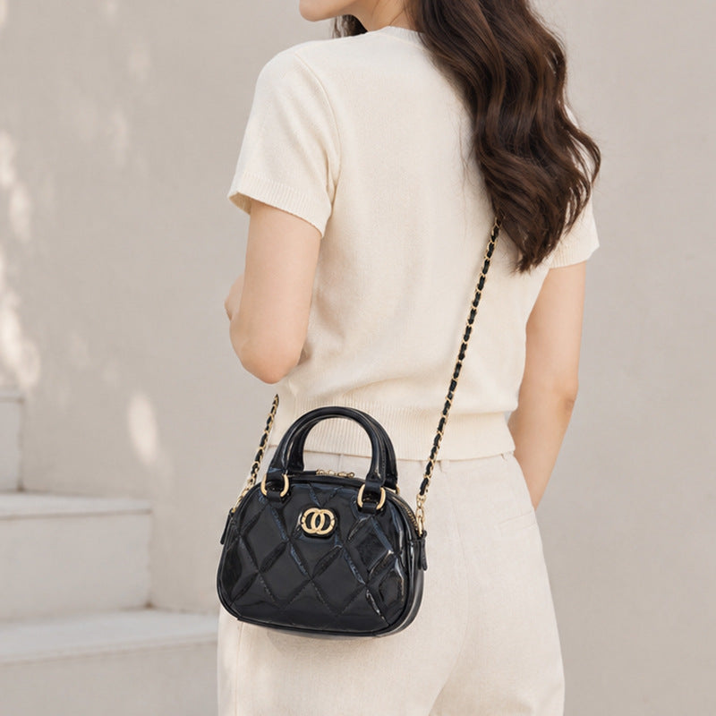 Top Grain Leather Chain Bag Black Bag