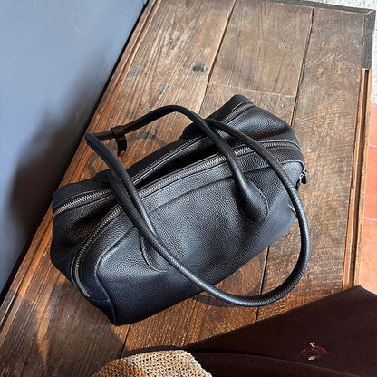 Genuine Leather Boston Bag | Large Capacity Underarm Tote & Bowling Shoulder Bag