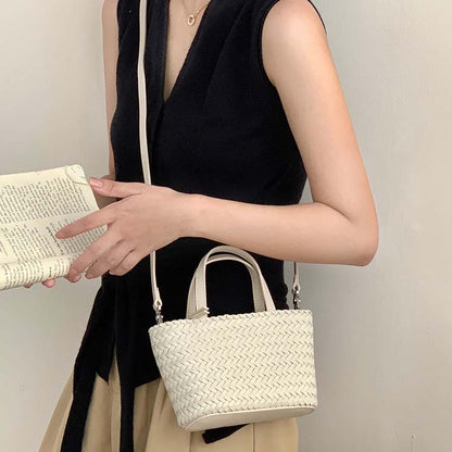 Woven Cowhide Tote Bag — Holiday-Style Small Woven Leather Crossbody Bag