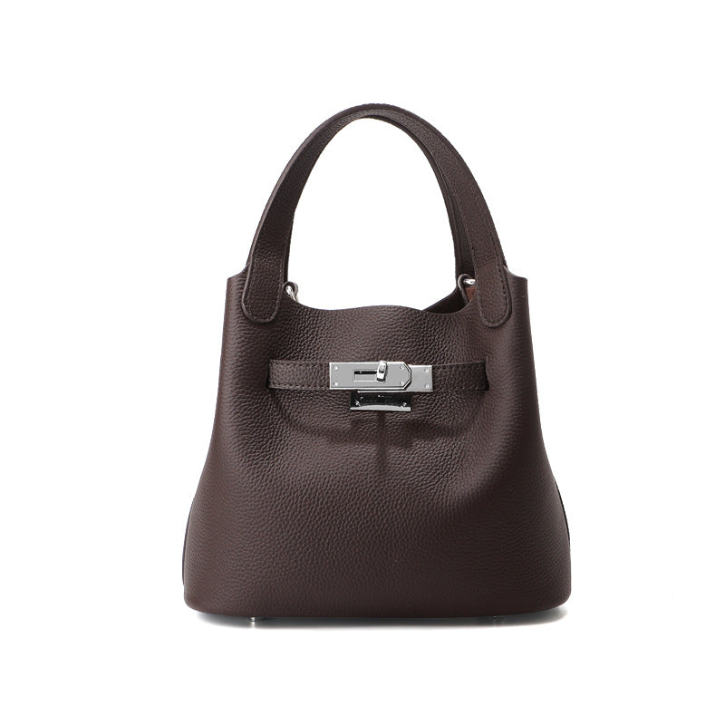 Top Grain Togo Leather Small Handbag Shoulder Bag Silver Hardware