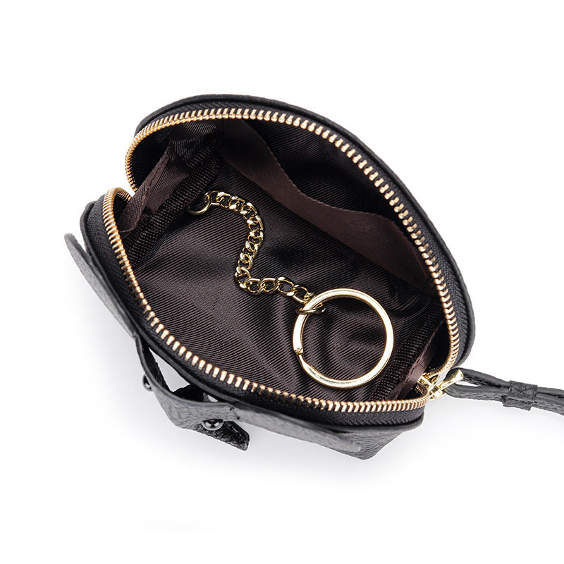 Cartoon Elephant Change Purse Top Grain Leather Card Holder