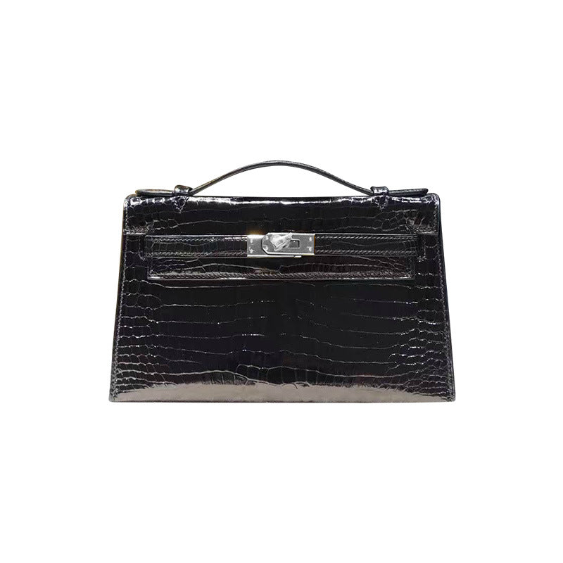 Crocodile Embossed Leather Inspired Kelli Small Chain Bag Silver Hardware