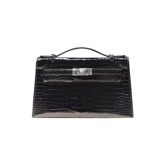 Crocodile Embossed Leather Inspired Kelli Small Chain Bag Silver Hardware