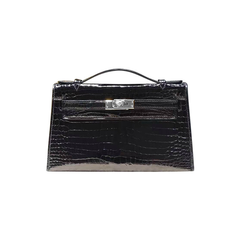 Crocodile Embossed Leather Inspired Kelly Small Chain Bag Silver Hardware