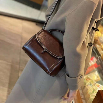 Genuine Leather Handbag - Top Grain Cowhide Square Bag