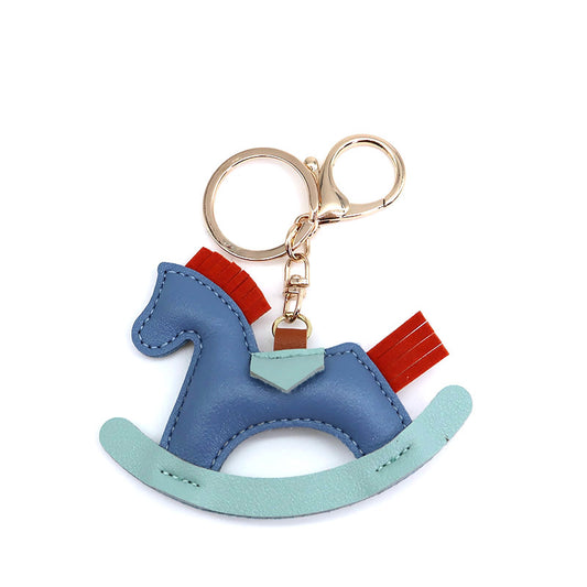 Cartoon Rocking Horse Bag Charm Faux Leather Keychain Pendant