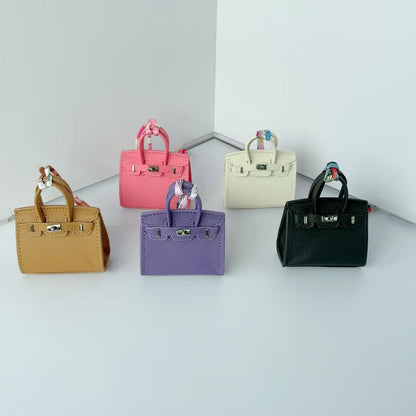 Inspired Mini Burkin Top Handle Bag Charm Vegan Leather Earphone Case for Airpods