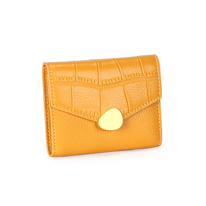 Crocodile Pattern Top Grain Leather Short Wallet Purse