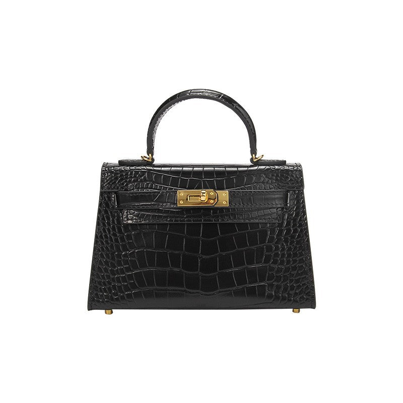 Inspired Mini Kelli 20 Croc Embossed Leather Chain Bag Golden Hardware