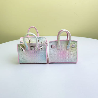 Inspired Mini Burkin Bag Charm Crocodile Pattern Real Leather Earphone Storage Bag