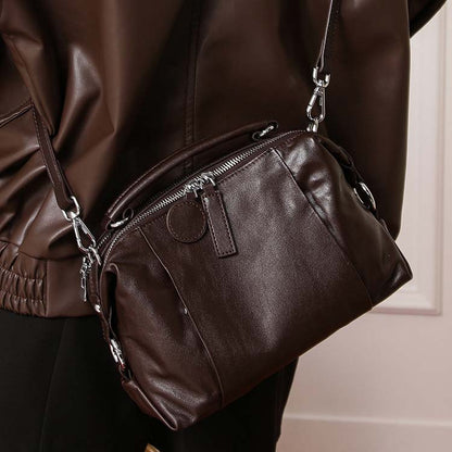 Vintage Cowhide Boston Bag | Luxury Leather Crossbody Satchel