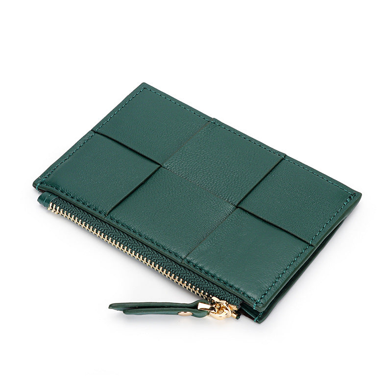 Sheep Leather Woven Slim Wallet Purse