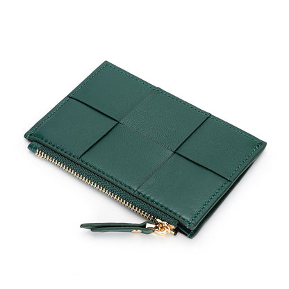 Sheep Leather Woven Slim Wallet Purse