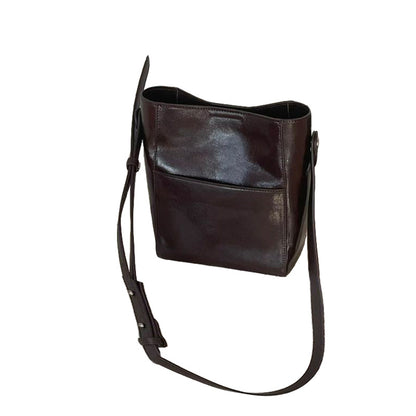 Vintage Vegetable Tanned Leather Bucket Bag - Minimalist Crossbody