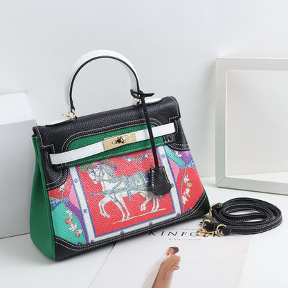 Limited Edition Graffiti Style Handbag 28cm Top Grain Leather Shoulder Bag