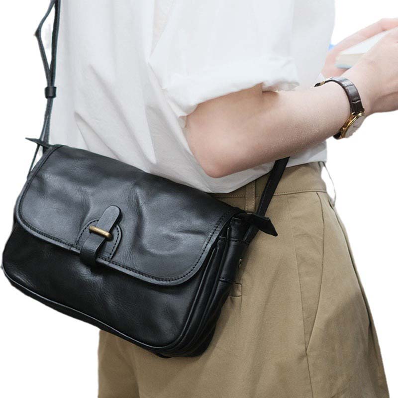 Vegetable Tanned Leather Messenger Bag Small Square Purse