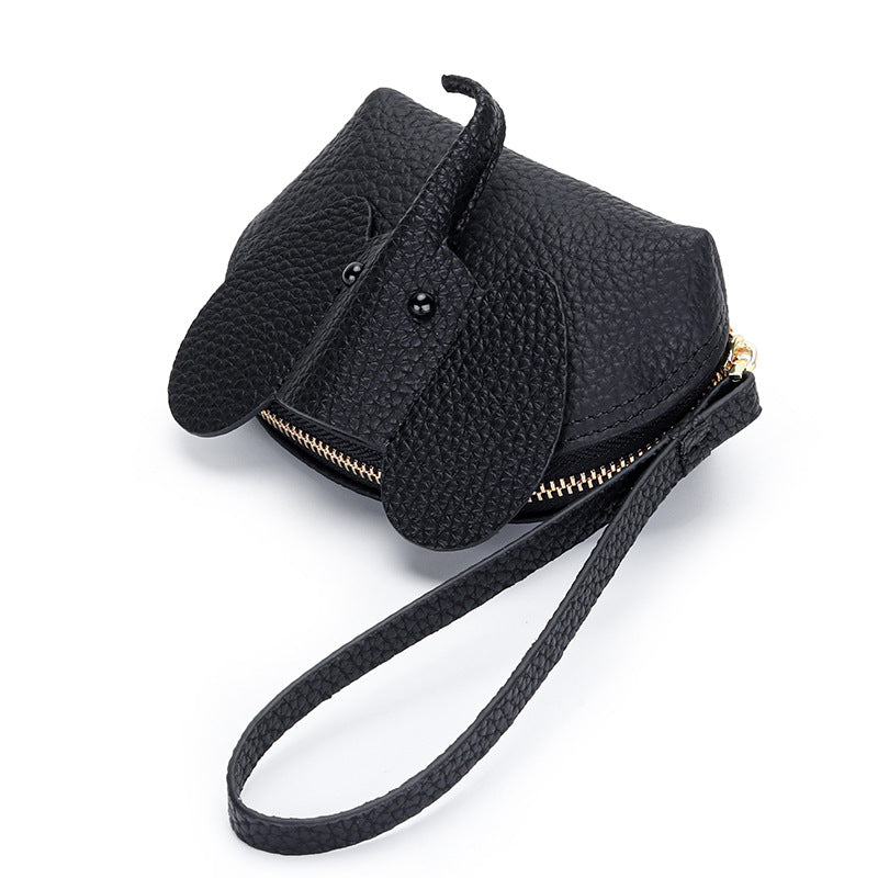 Cartoon Elephant Change Purse Top Grain Leather Card Holder