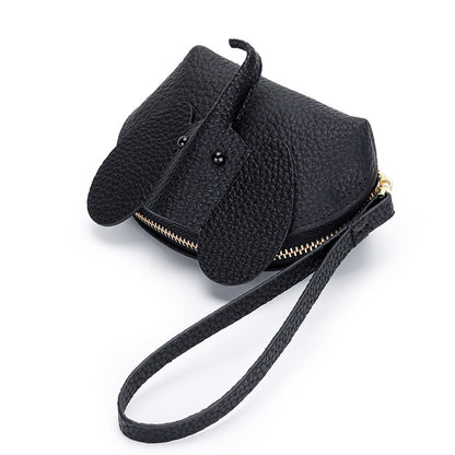 Cartoon Elephant Change Purse Top Grain Leather Card Holder