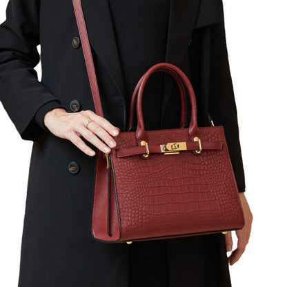 Croc-Embossed Genuine Leather Tote - Elegant Top-Handle Satchel Bag for Women