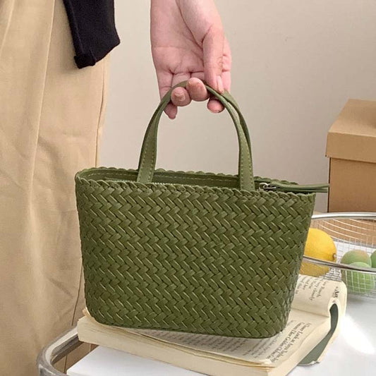 Woven Cowhide Tote Bag — Holiday-Style Small Woven Leather Crossbody Bag