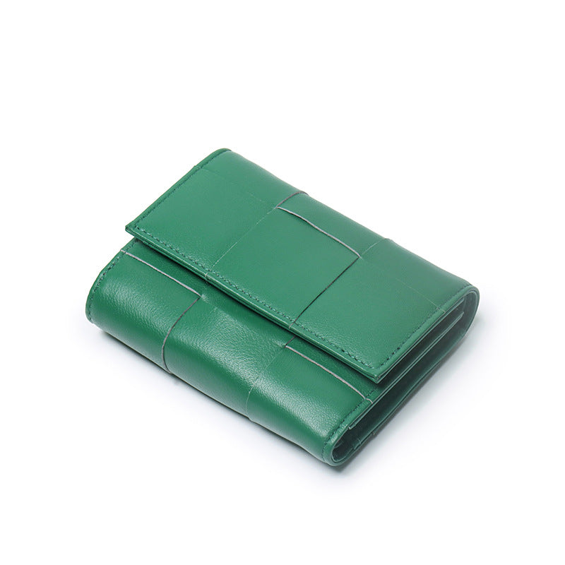 Woven Sheep Leather Trifold Wallet Short Card Holder