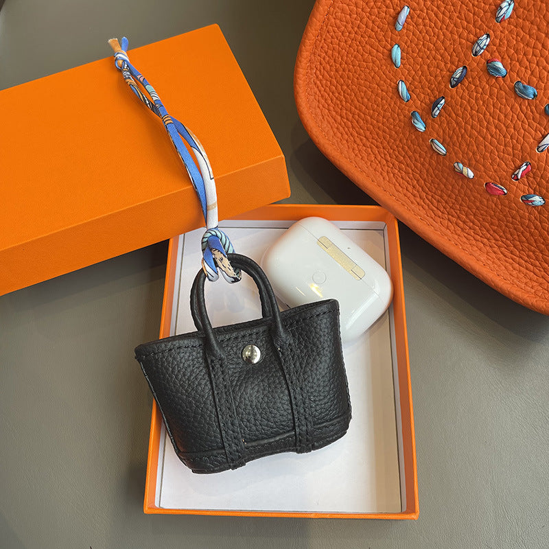 Top Grain Leather Inspired Mini Garden Party Bag Charm Holder for AirPods Pro
