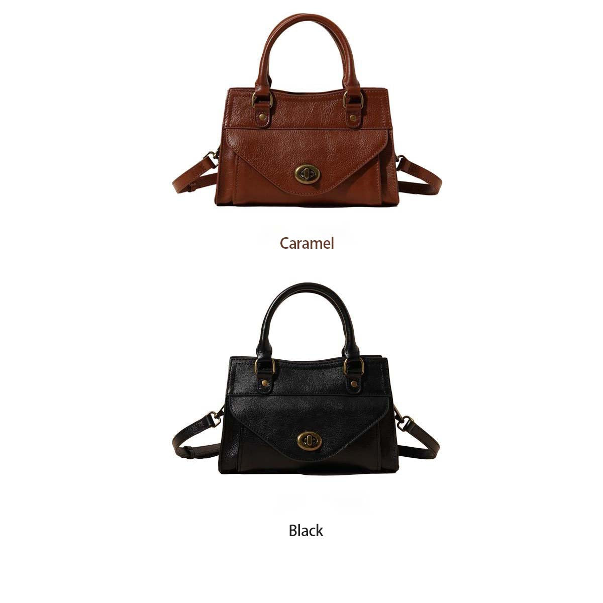 Genuine Leather French Square Bag - Top Grain Cowhide Crossbody